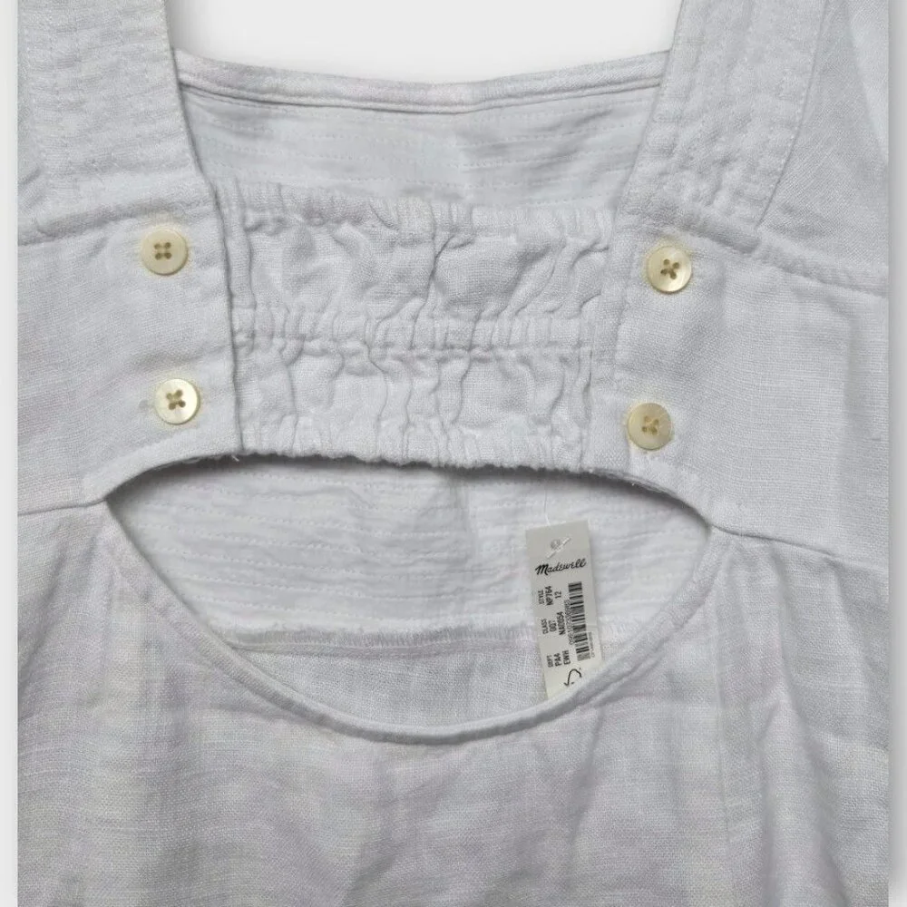 MADEWELL Square-Neck Mini Dress in 100% Linen White 12 NWT - Picture 9 of 12